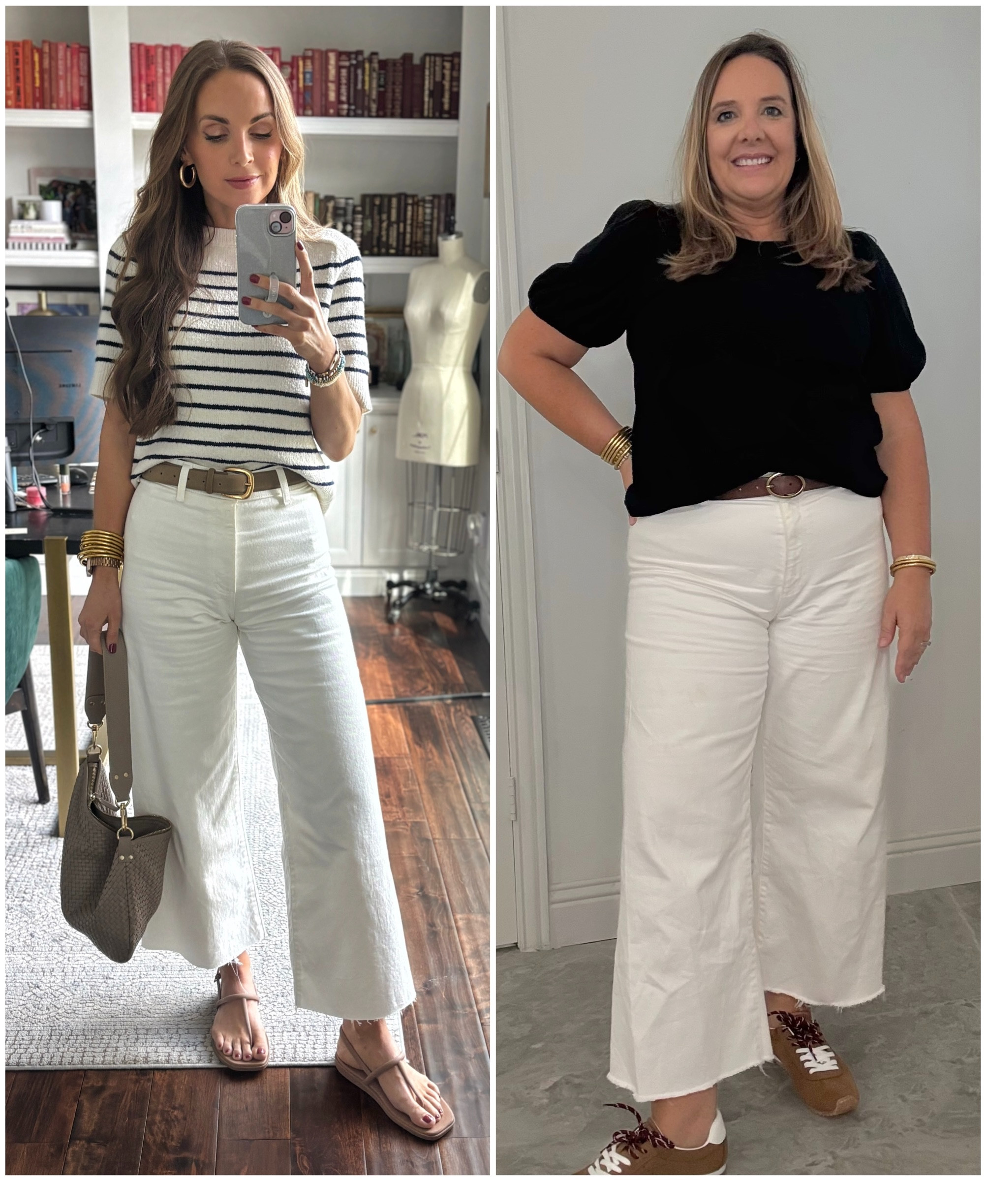 Twinning Wednesday with Kristy! 
@target sailor pants- am in a 2 and Kristy is in a 12. We both cut 1.5” off the bottom! 

crocs// @quince  

 

#LTKFindsUnder50 #LTKMidsize #LTKStyleTip
