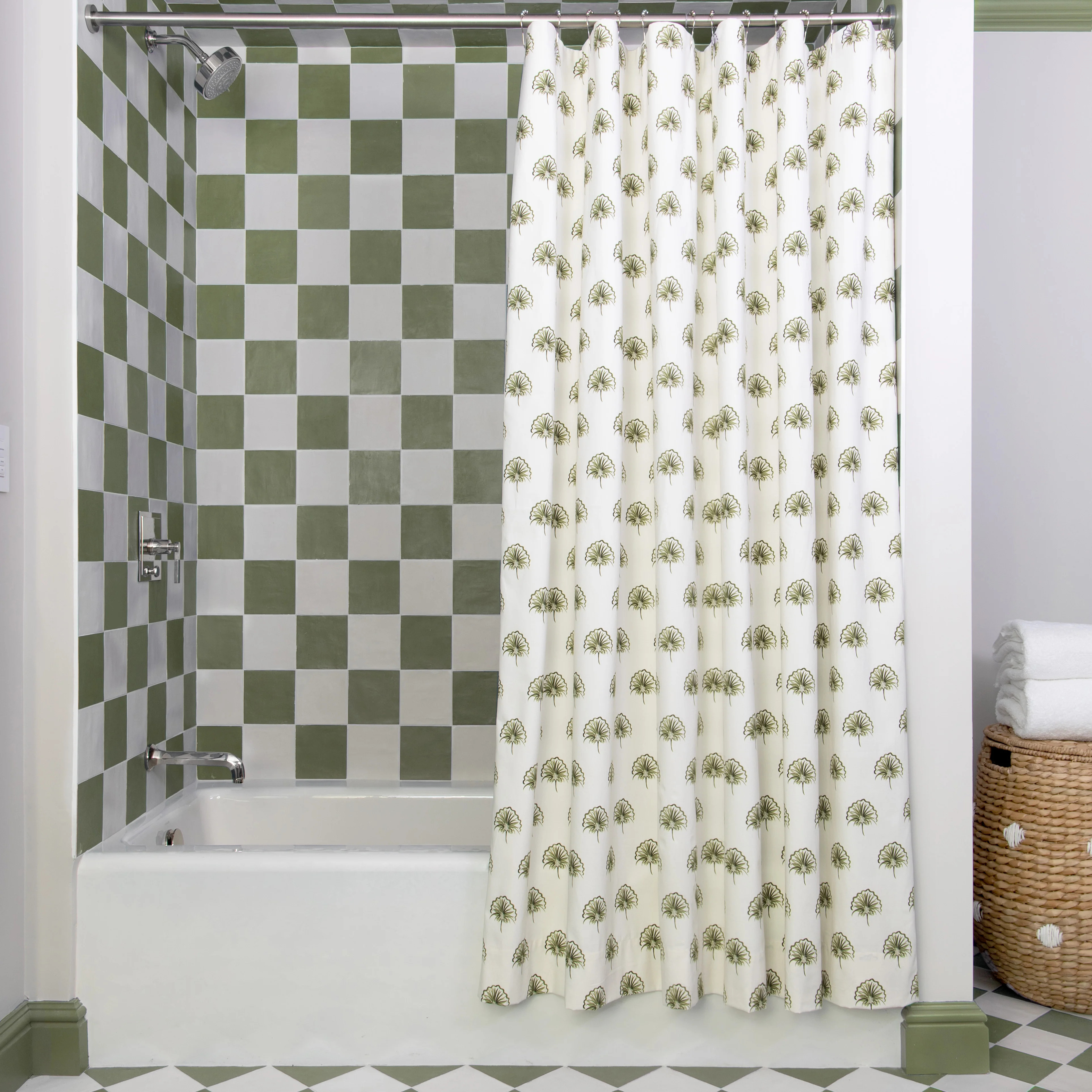 Green Floral Custom Shower Curtain | Pepper