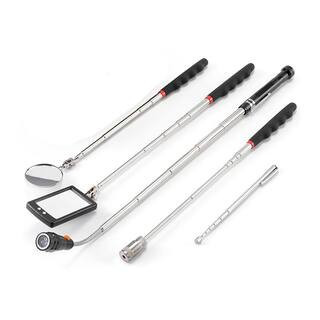 5-Piece Magnetic Pickup Tool Set with LED Flashlight, Telescoping Handle and 360° Inspection Mirrors in Red | The Home Depot