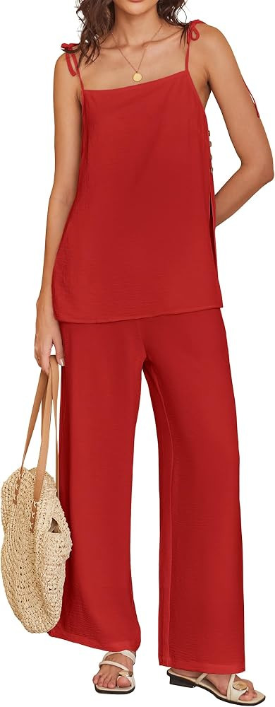 ANRABESS Womens 2 Piece Summer Sets, Casual Sleeveless Top and Wide Leg Pants Set, Loose Loungewe... | Amazon (US)