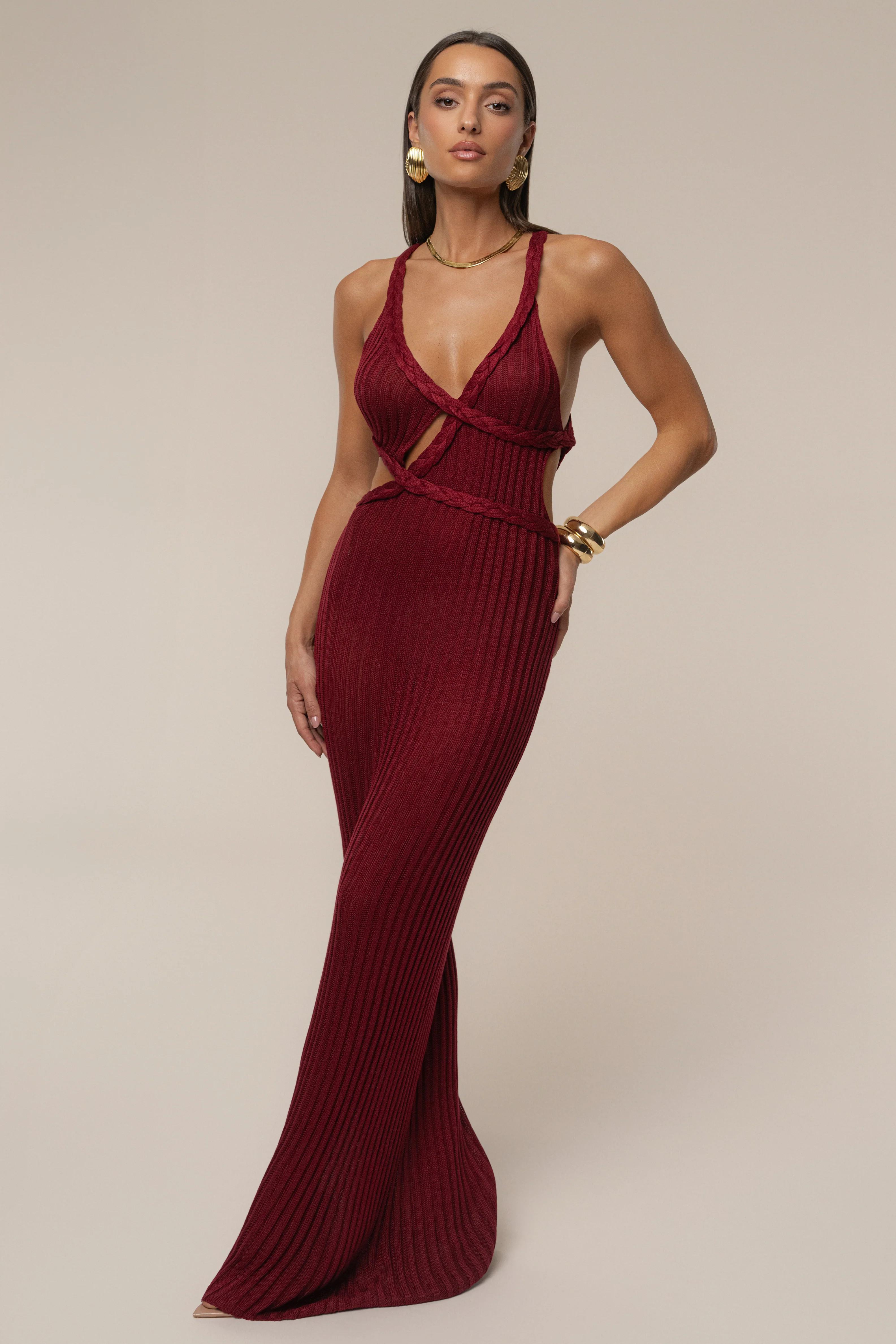 Burgundy Drift And Dream Braided Maxi Dress | JLUXLABEL US