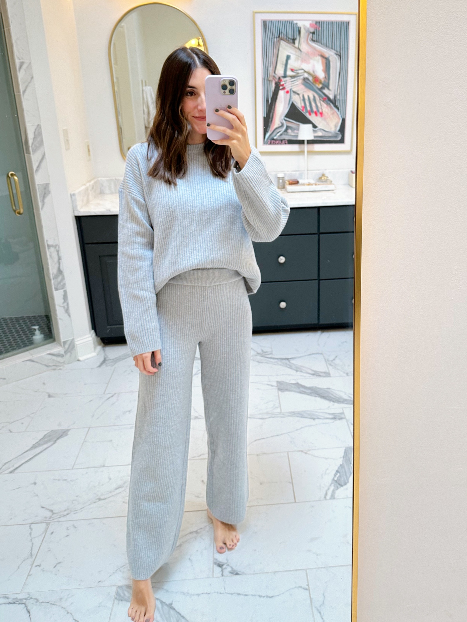 CashSoft Shaker-Stitch Sweater Pants