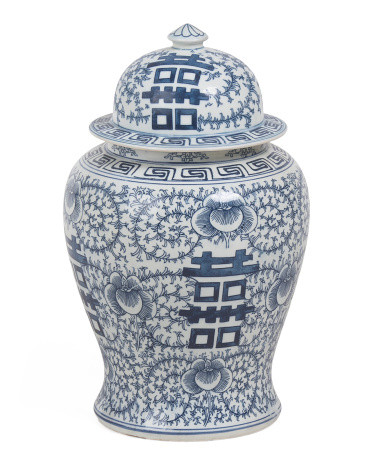 Porcelain Double Happiness Floral Temple Jar With Lid | TJ Maxx