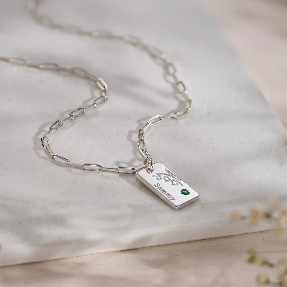Link Blossom Birth Flower & Stone Necklace in Sterling Silver | MYKA