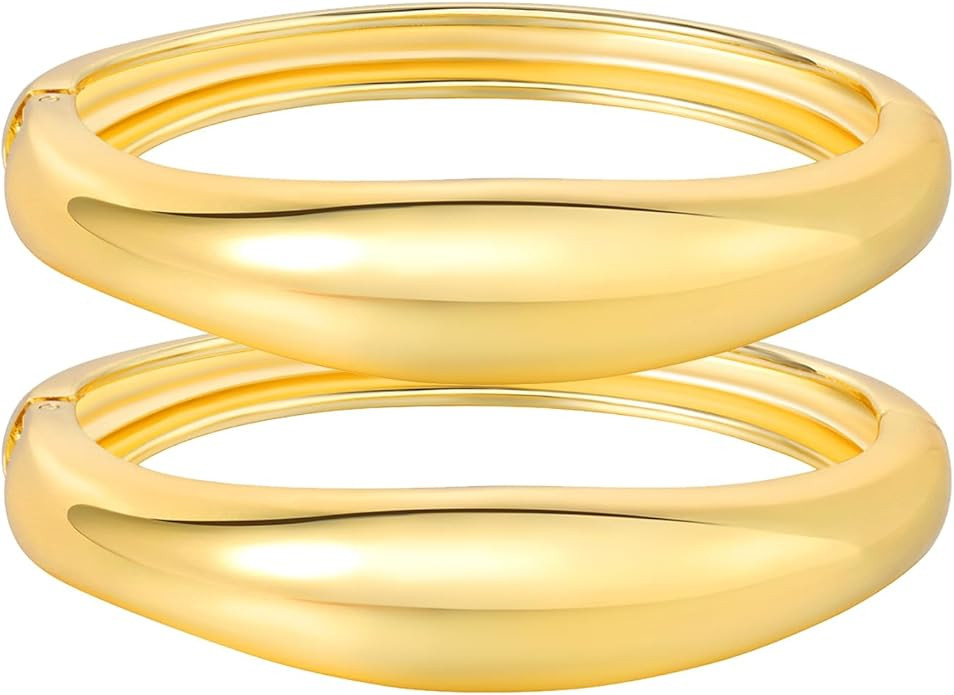Gold Bangles Bracelets for Women Chunky Gold Cuff Bracelet Set 2PCS Trendy Bracelet for Women Irr... | Amazon (US)