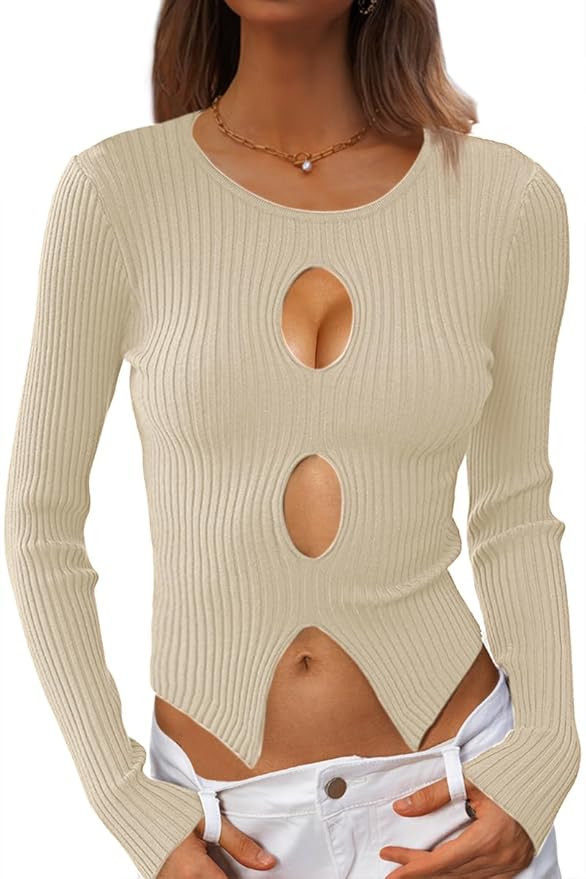 CHYRII Womens Sexy Fall Fashion Cutout Tops Ribbed Knit Winter Pullover Sweater Going Out Crop To... | Amazon (US)