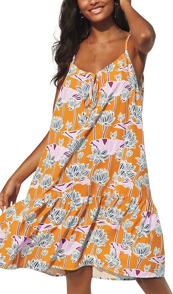 CUPSHE Women's Floral Print Sleeveless Adjustable Straps V Neck Dress | Amazon (US)