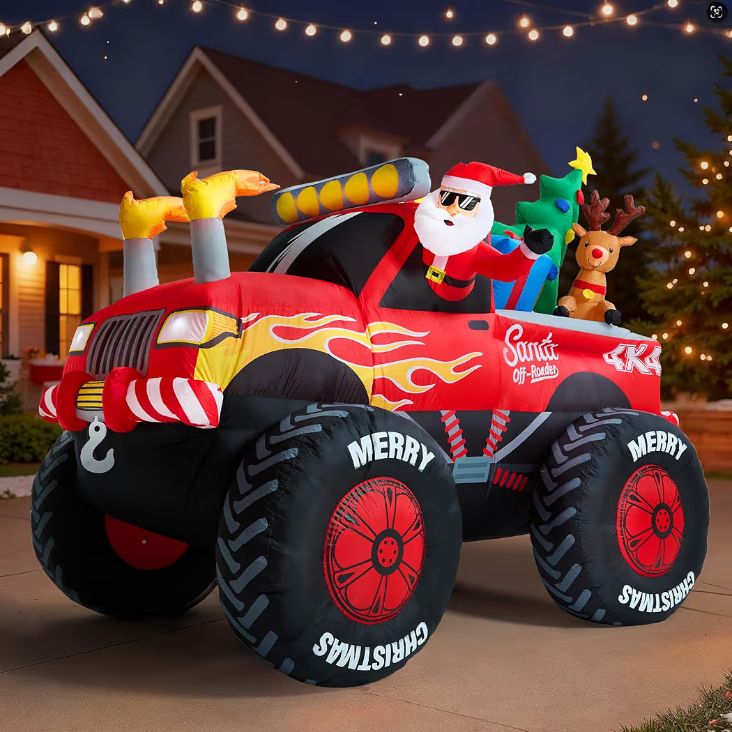 8.5 FT Long Santa in Monster Truck Christmas Inflatables Outdoor Decorations, Christmas Blow Up S... | Amazon (US)