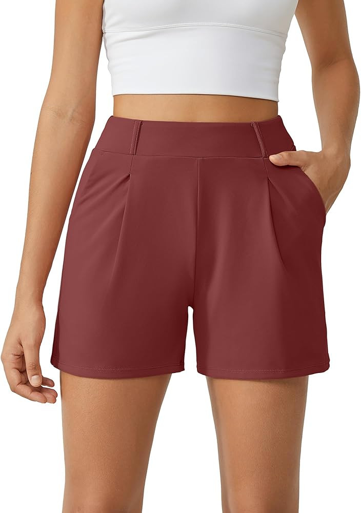 G4Free EverGoing Dressy Casual Shorts for Women 5" High Waisted Summer Lounge Pleated Shorts with... | Amazon (US)