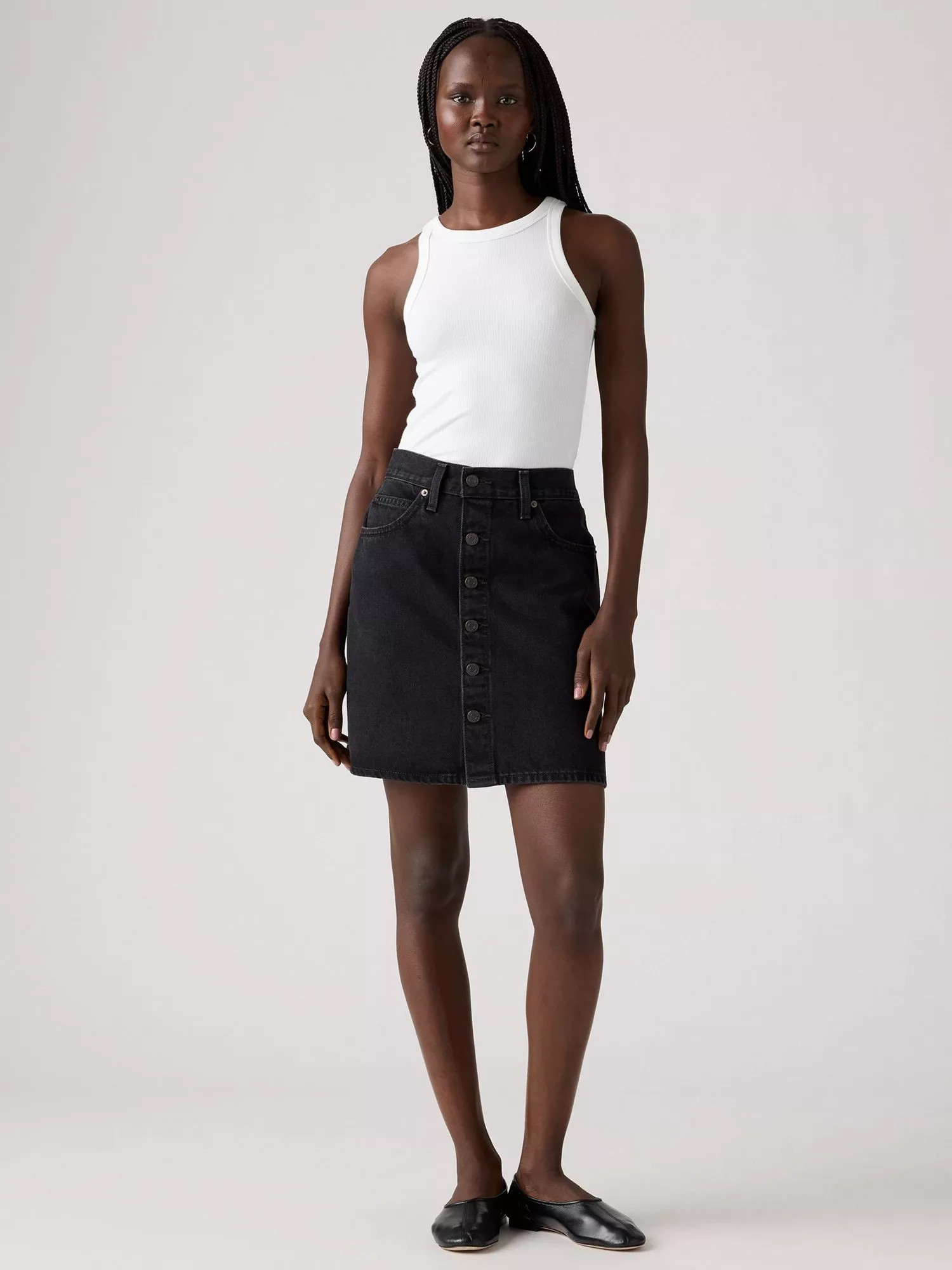 Levi's Retro Button Front Denim Mini Skirt, Black | John Lewis (UK)