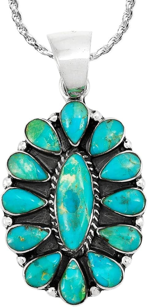 Turquoise Necklace 925 Sterling Silver & Genuine Turquoise Pendant 20" | Amazon (US)