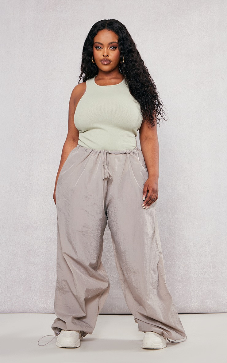 Plus Sage Green Basic Rib Racer Bodysuit | PrettyLittleThing US