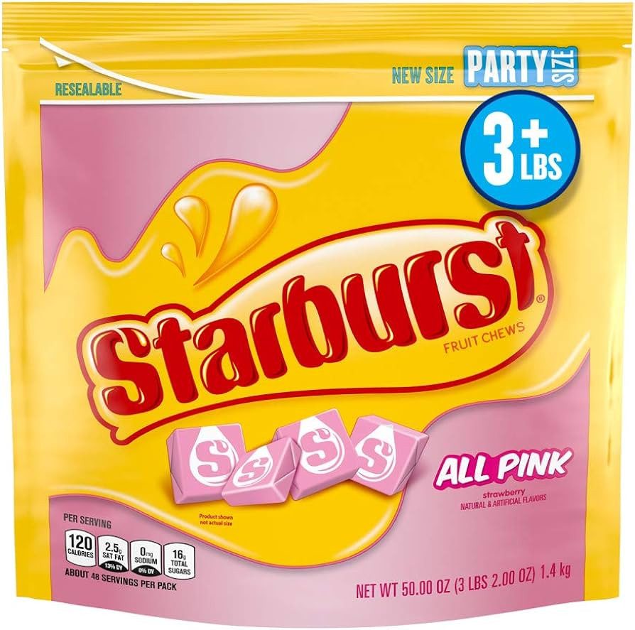 Starburst All Pink Strawberry Fruit Chews Candy, 50 Ounces Resealable Party Size Bag | Amazon (US)
