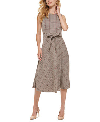Women's Menswear Plaid Belted Midi Dress | Macy's