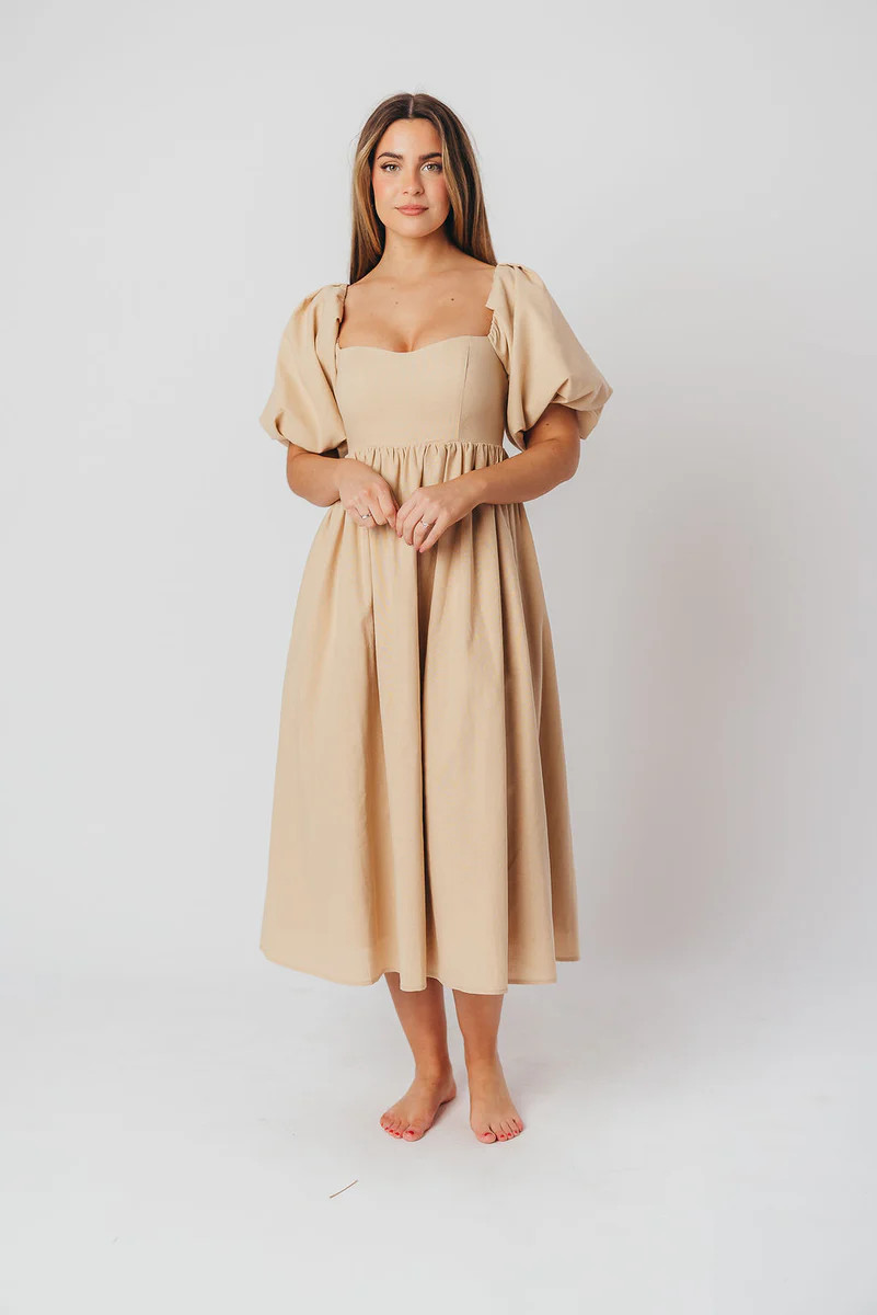Hamilton Midi Dress in Taupe - Bump Friendly (S-XL) | Worth Collective