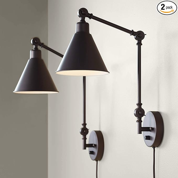 360 Lighting Wray Modern Industrial Vertical Adjustable Swing Arm Plug in Wall Lights Set of 2 La... | Amazon (US)