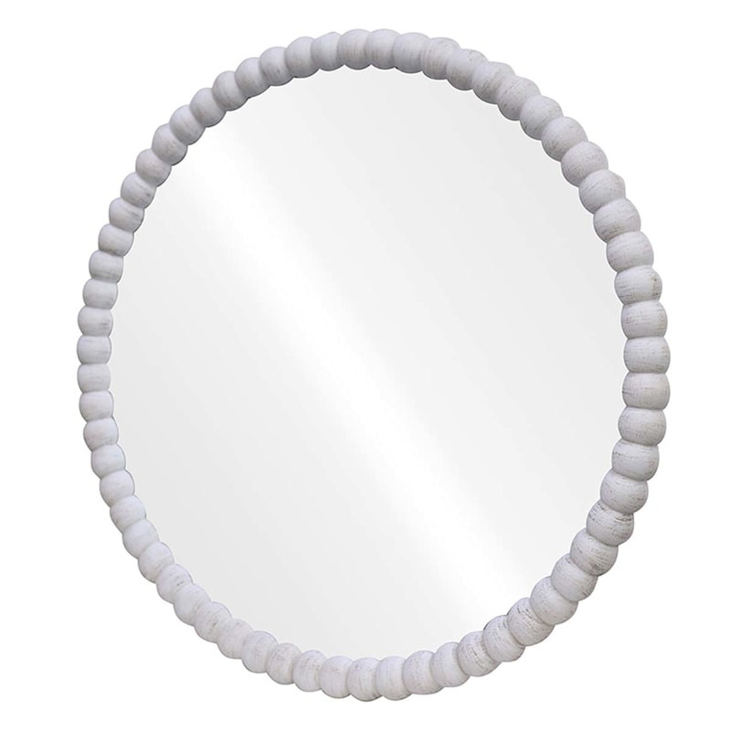 White Beaded Round Wall Mirror, 28" | At Home