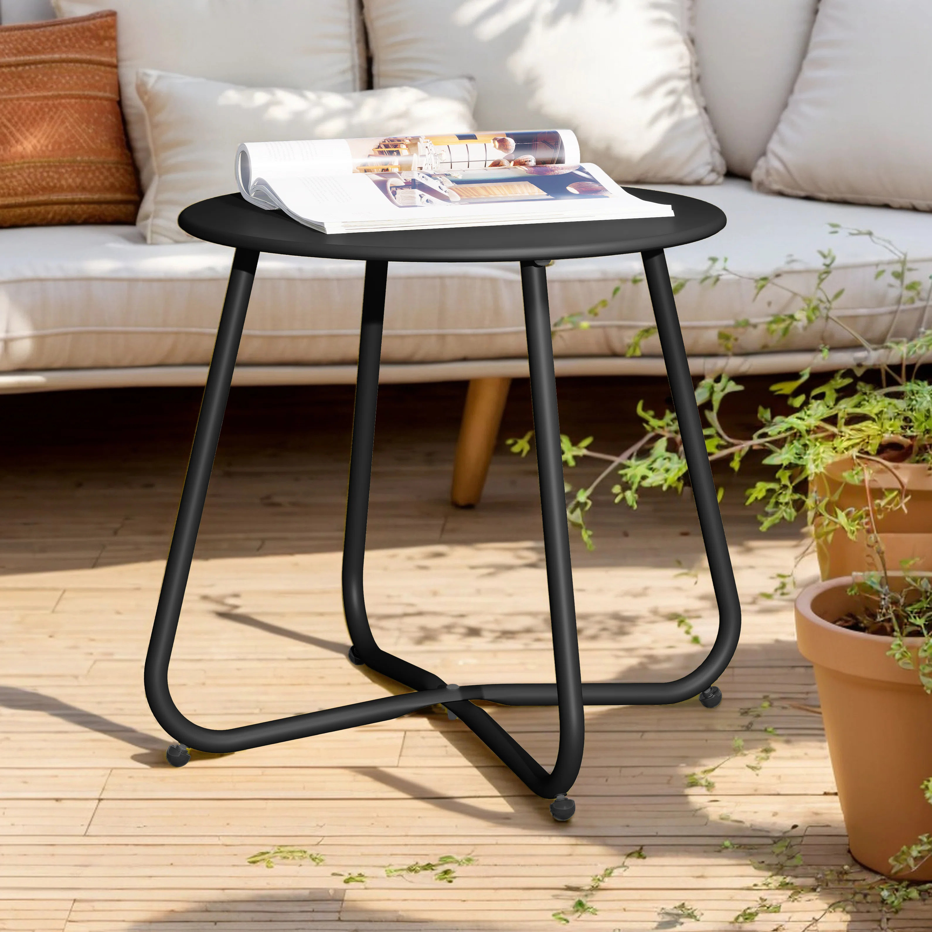 Ebern Designs Steel Patio Side Table, Weather Resistant Outdoor Round End Table | Wayfair North America