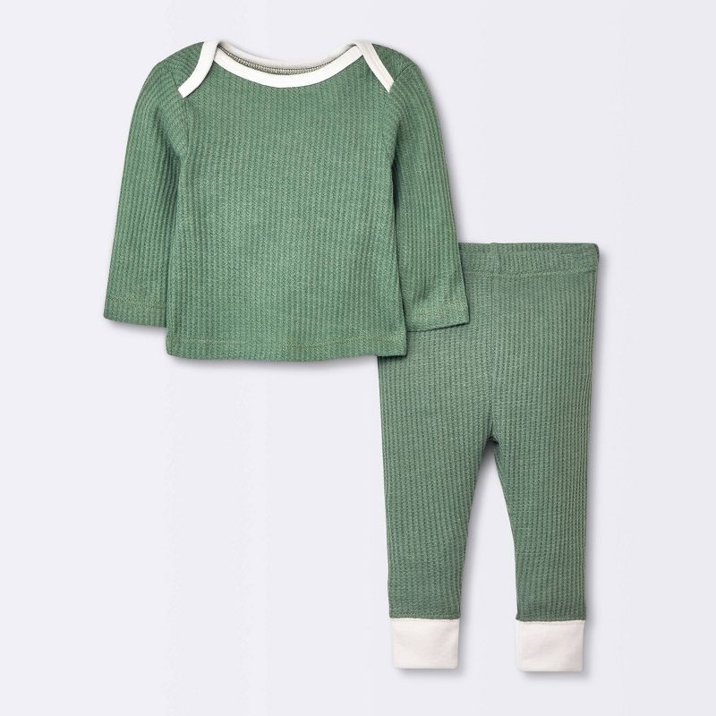 Baby 2pc Waffle Top & Bottom Set - Cloud Island™ Green | Target