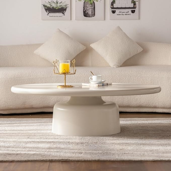 45.67" Cream Style Coffee Table with Stable Fiberglass Table Legs, Oval E1 Density Board Tabletop... | Amazon (US)
