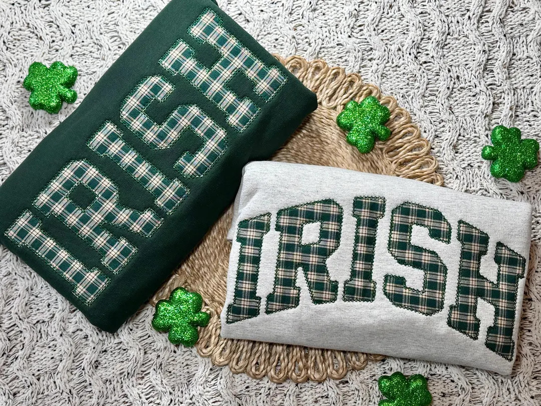 Irish Embroidered Sweatshirt - Lucky Irish embroidered St Patricks Day Sweater - Green Plaid | Etsy (US)