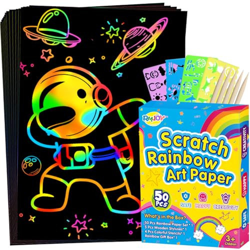 RMJOY Rainbow Scratch Paper Art for Kids: 50PCS Magic Arts Crafts Gifts Toys for Girls Boys Ages 3-12 Games Activities for Birthday Party Family Day Classroom Prizes Easter Basket Stuffers(Boys) | Amazon (US)