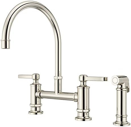 Pfister LG31-TDD Port Haven Kitchen Bridge Faucet with Side Sprayer, Polished Nickel | Amazon (US)