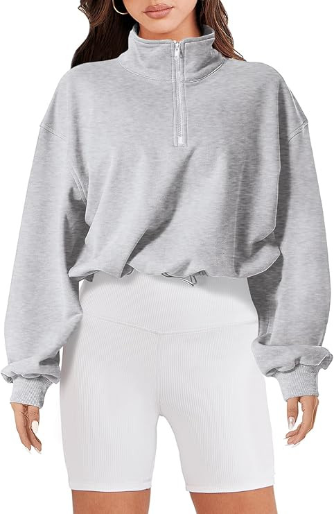 ANRABESS Women's Half Zip Crop Sweatshirt Workout Hoodie High Neck Long Sleeve Athletic Clothes | Amazon (US)