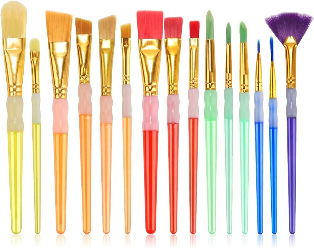 15Pcs Paint Brushes Value Pack, Includes 15 Different Types of Brushes, Nylon Colorful Hair with ... | Amazon (US)