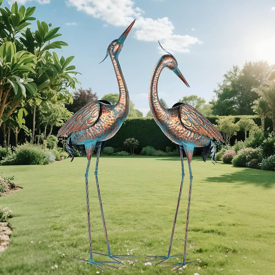 chisheen Garden Crane Statues Blue Heron Metal Yard Art Outdoor Decoration,Large Sculptures for L... | Amazon (US)