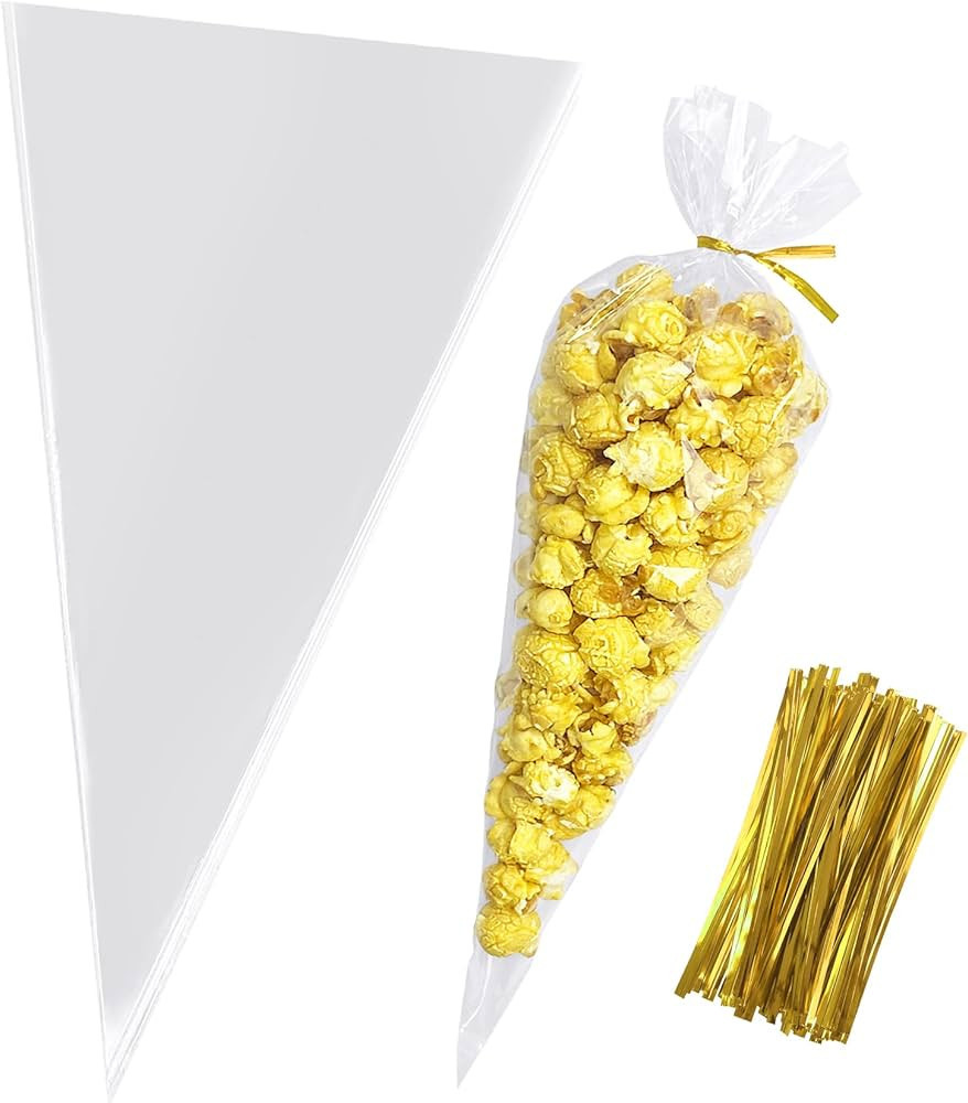 Cone Shaped Treat Bags, 7x15 Inches Clear Cone Shaped Cellophane Treat Bags, Cone Triangle Plasti... | Amazon (US)