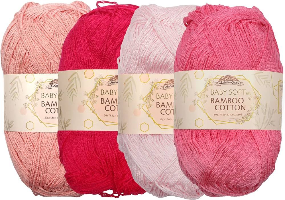 JubileeYarn Baby Soft Bamboo Cotton Yarn - 50g/Skein - Shades of Pink - 4 Skeins | Amazon (US)