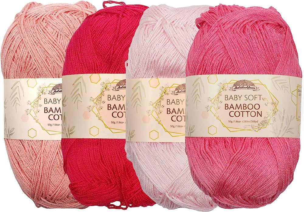 JubileeYarn Baby Soft Bamboo Cotton Yarn - 50g/Skein - Shades of Pink - 4 Skeins | Amazon (US)