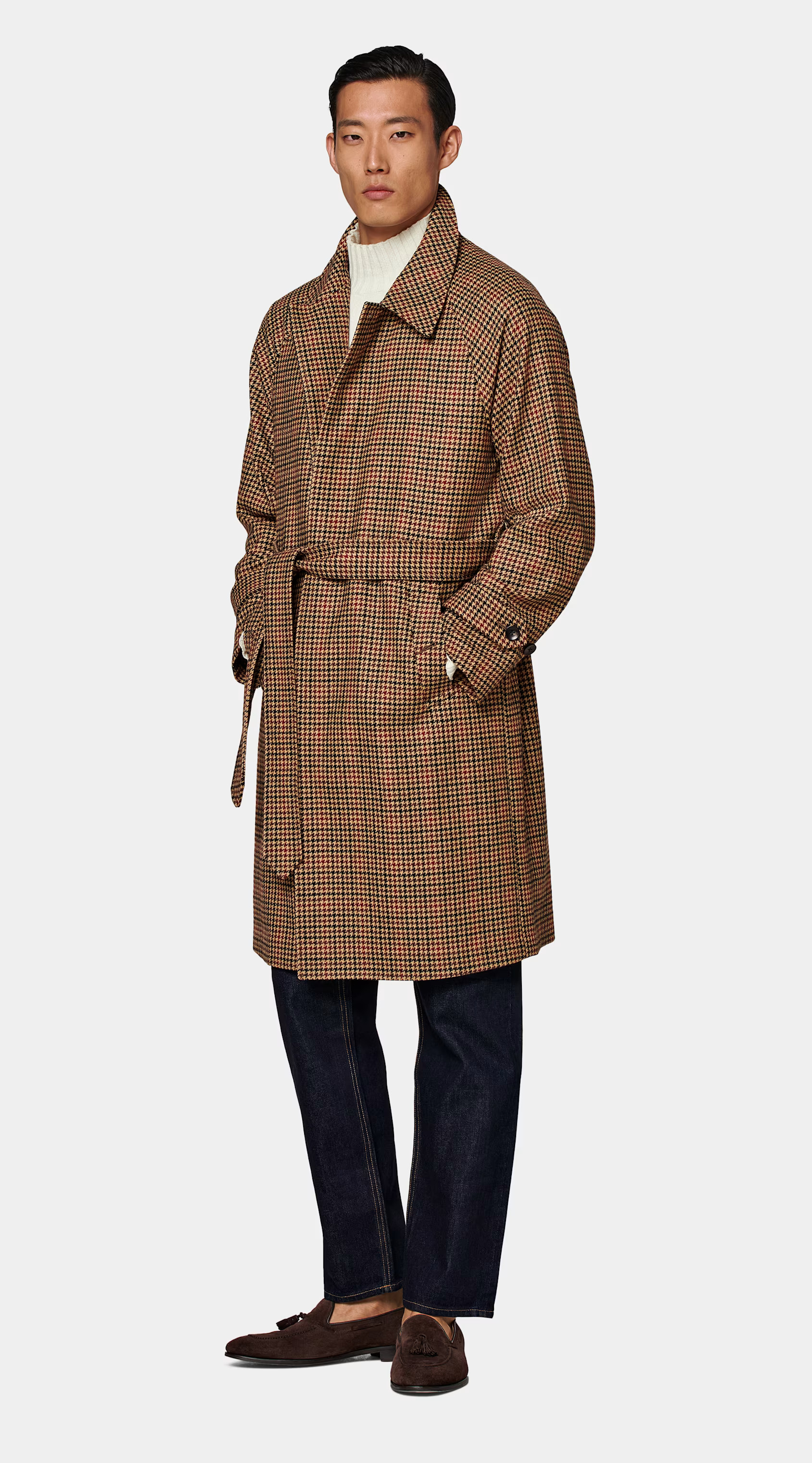 Brown & Red Checked Belted Overcoat | Suitsupply (US)