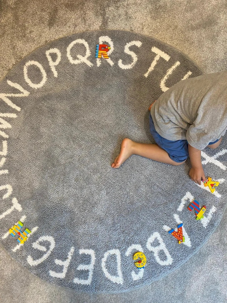 T'otherway Alphabet Rug - Soft Circle Play Mat - ABC Letters Round Carpet - Educational Home Deco... | Etsy (US)