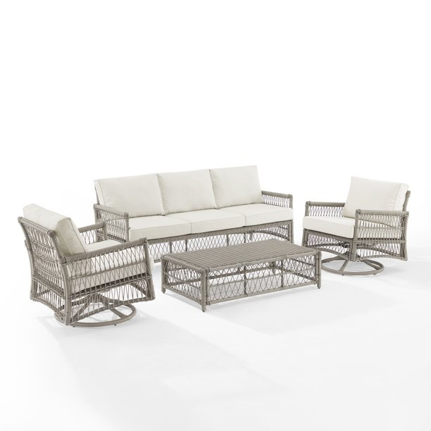 Thatcher 4Pc Outdoor Wicker Swivel Rocker And Sofa Set Creme/Driftwood - Coffee Table Ottoman, So... | Walmart (US)