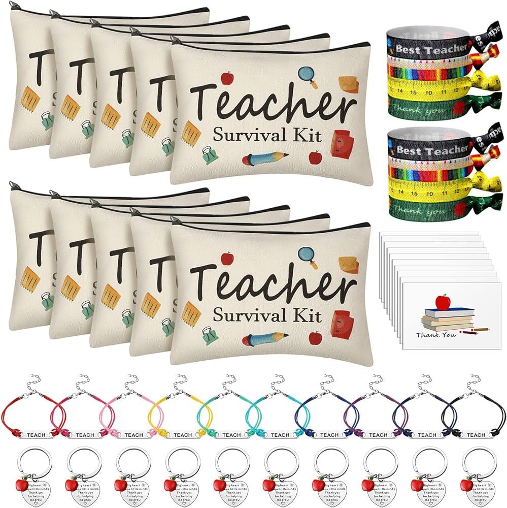 50 Pcs Teacher Appreciation Gifts 10 Survival Kit Bag Cosmetic Makeup Pouch 10 Teacher Hair Ties ... | Amazon (US)