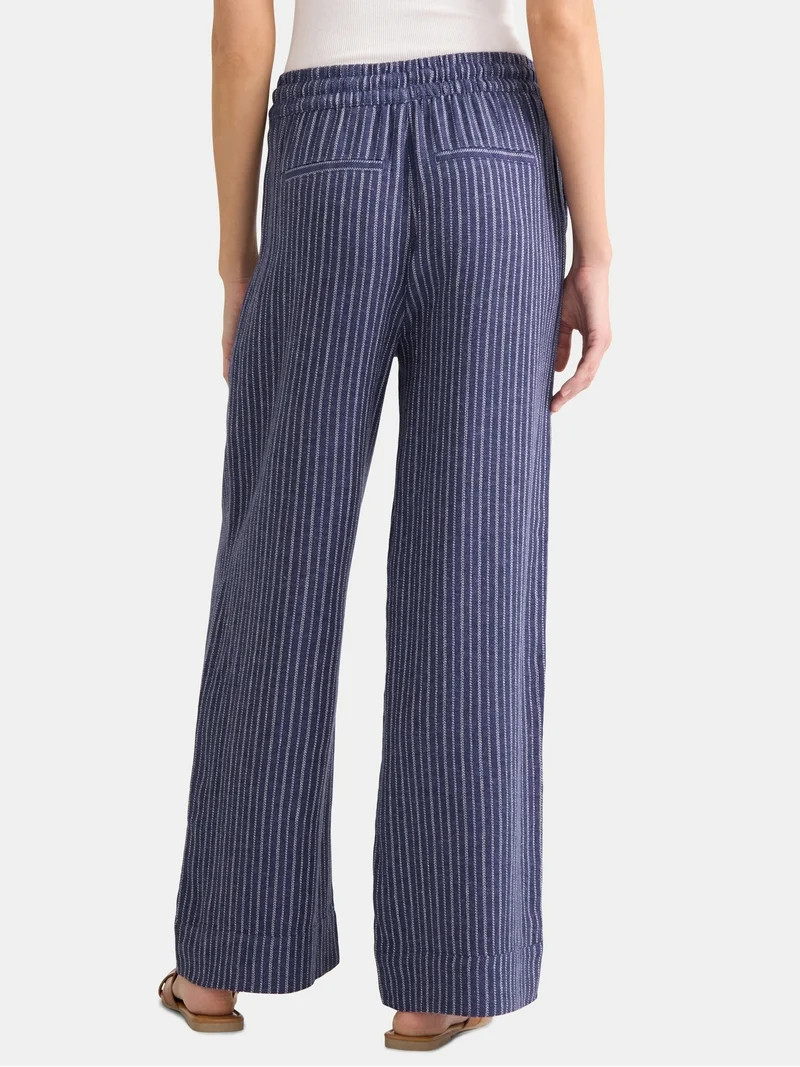 Time and Tru Women's and Women's Plus Wide Leg Linen Blend Pants, 29" Inseam, Sizes XS-4X | Walmart (US)