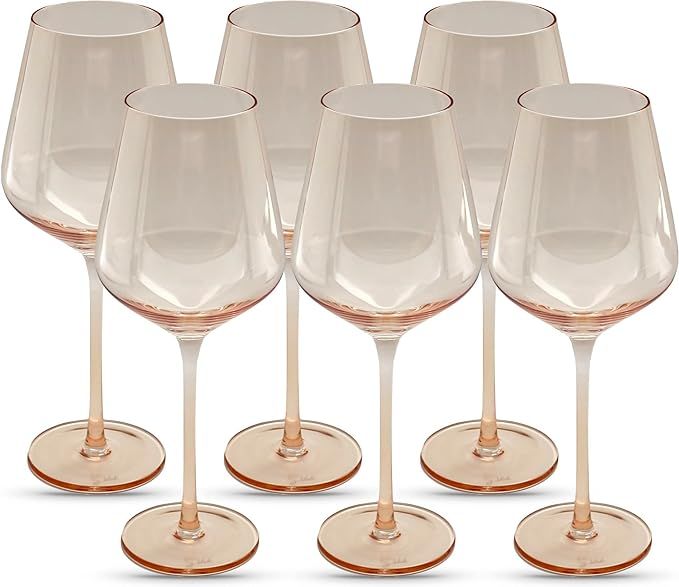 Saludi Light Peach Wine Glasses, 16.5oz (Set of 6) Stemmed Single Color Glass - Great for All Win... | Amazon (US)