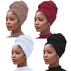 4 Pieces Stretch Jersey Turban Head Wrap Knit Headwraps Urban Hair Scarf Solid Color Ultra Soft E... | Amazon (US)