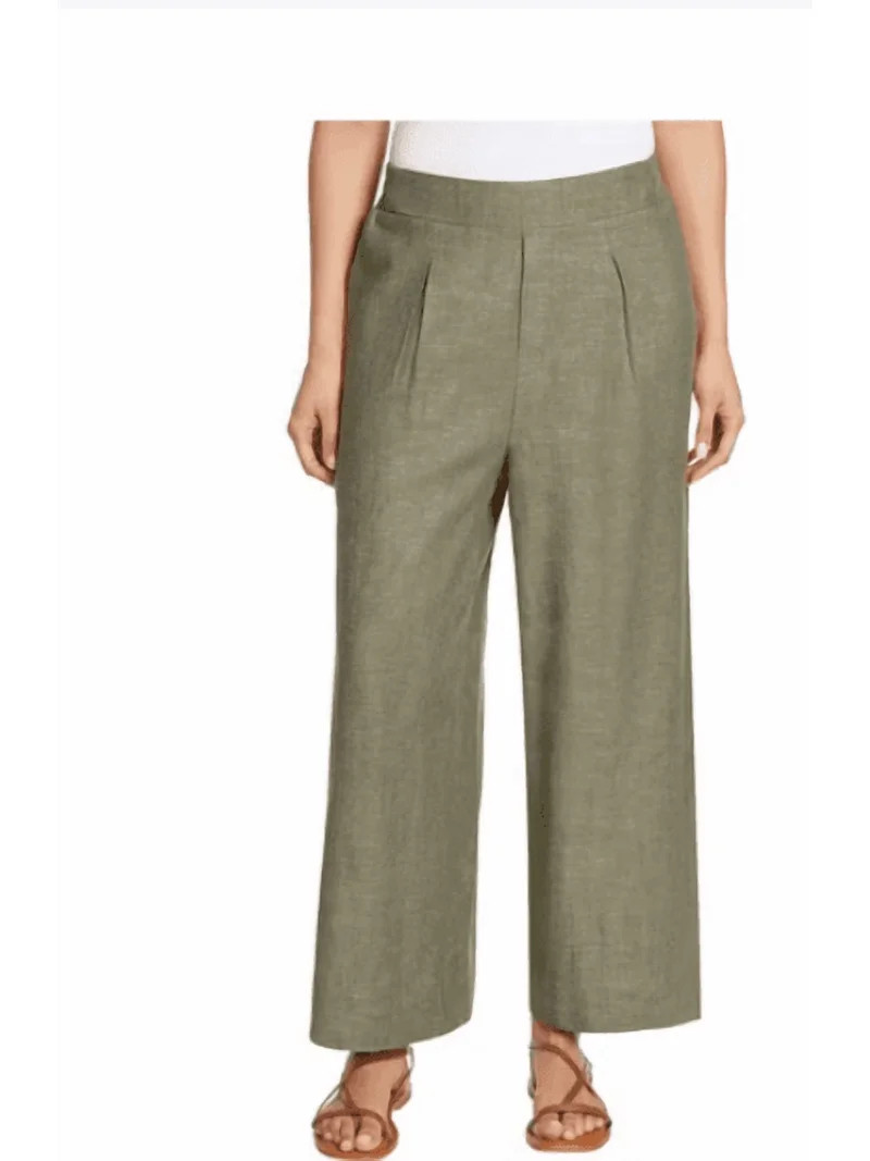 Ella Moss Linen Blend Wide Leg Pants, Green, XXL | Walmart (US)