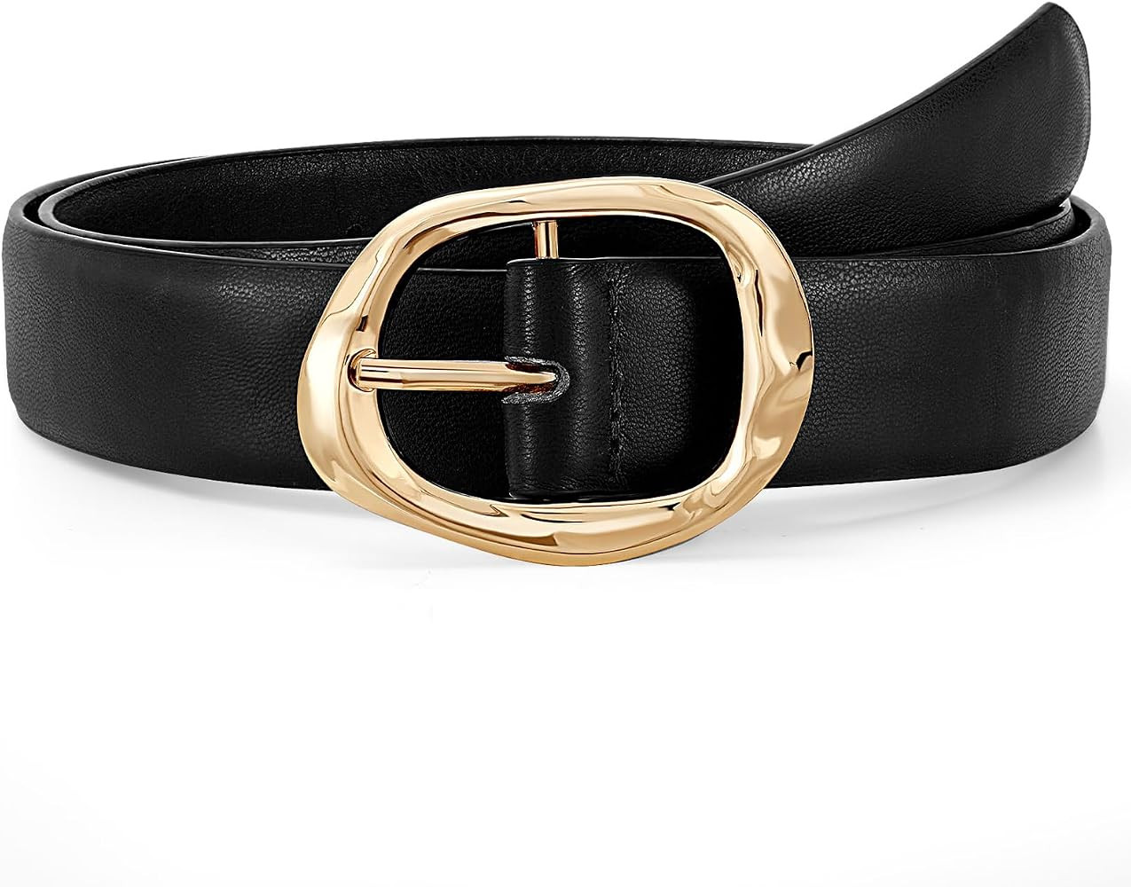 Women Leather Belt for Jeans Pants Ladies Casual Waist Belt Fashion Women Belt with Gold Buckle | Amazon (US)