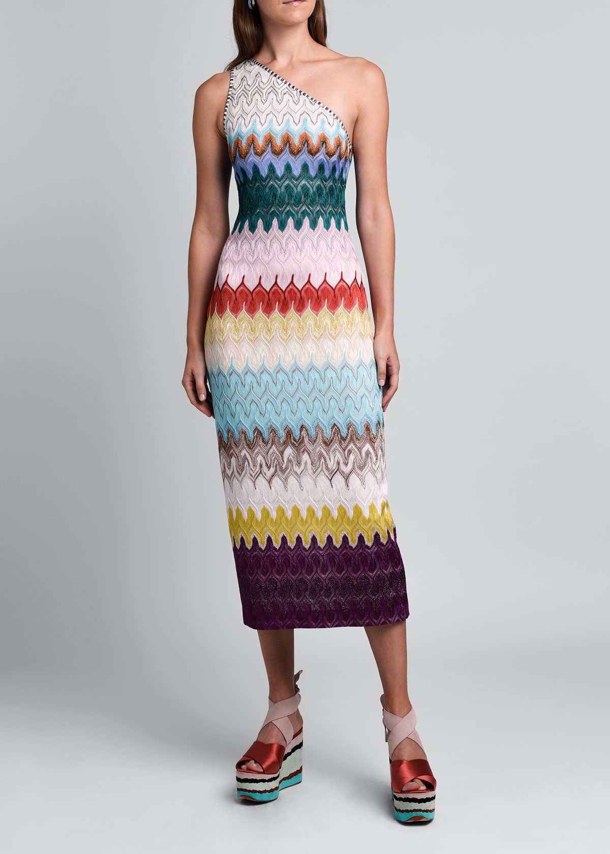 One-Shoulder Flame-Knit Bodycon Dress | Bergdorf Goodman