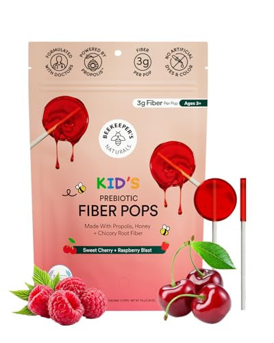 Kids Prebiotic Fiber Lollipops by Beekeeper's Naturals - Doctor Formulated Fiber Supplement, Supports Digestive Regularity, 3g of Fiber & Honey, Raspberry Blast & Sweet Cherry Variety Pack, 15 ct | Amazon (US)