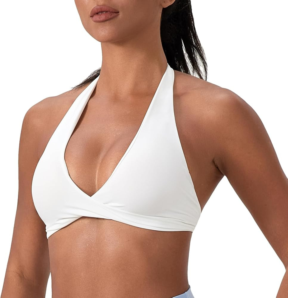 Yuerlian Workout Sports Bras for Women V-Neck Twist Padded Open Back Wireless Gym Yoga Low Impact... | Amazon (US)