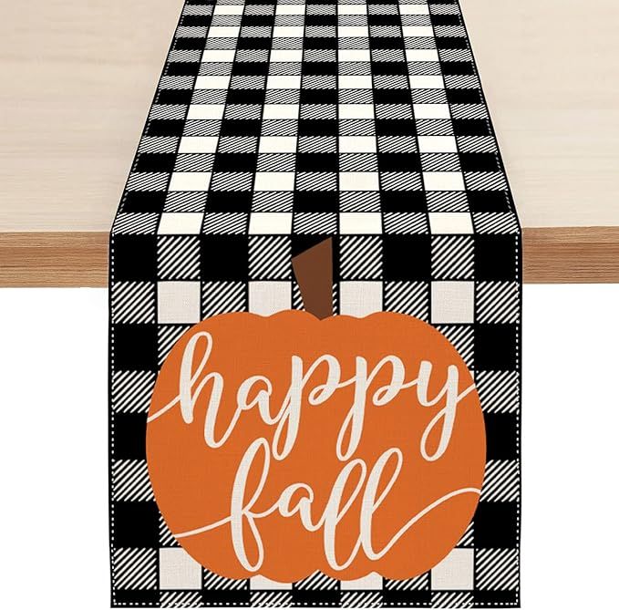 Sambosk Fall Orange Pumpkin Table Runner, Autumn Farmhouse Buffalo Check Table Runners for Kitche... | Amazon (US)