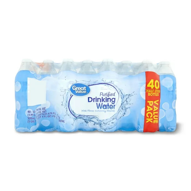 Great Value Purified Drinking Water, 16.9 Fl Oz, 40 Count Bottles - Walmart.com | Walmart (US)