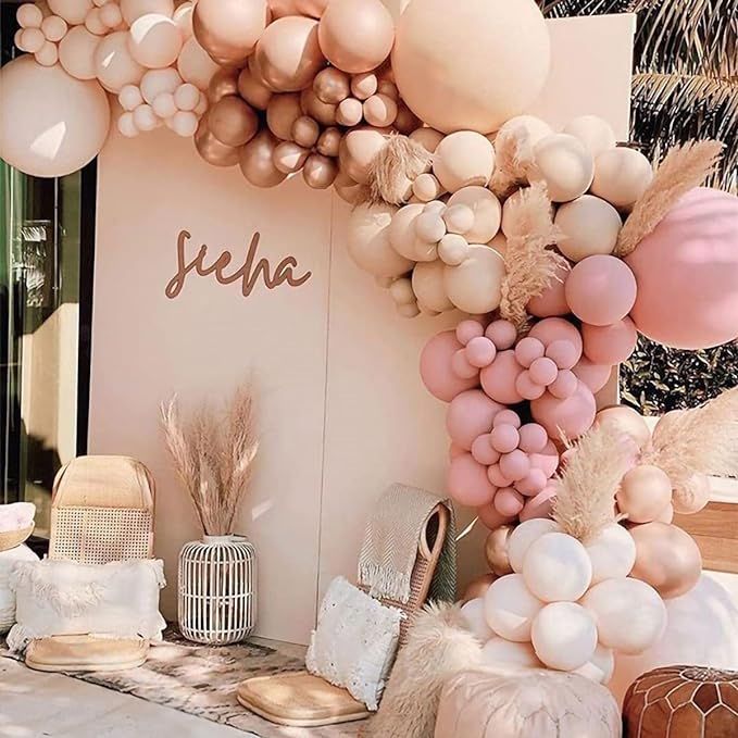 YSF 158Pcs Dusty Rose Pink Balloon Garland Kit Arch with Gream Peach, Peach, Apricot,and Chrome C... | Amazon (US)