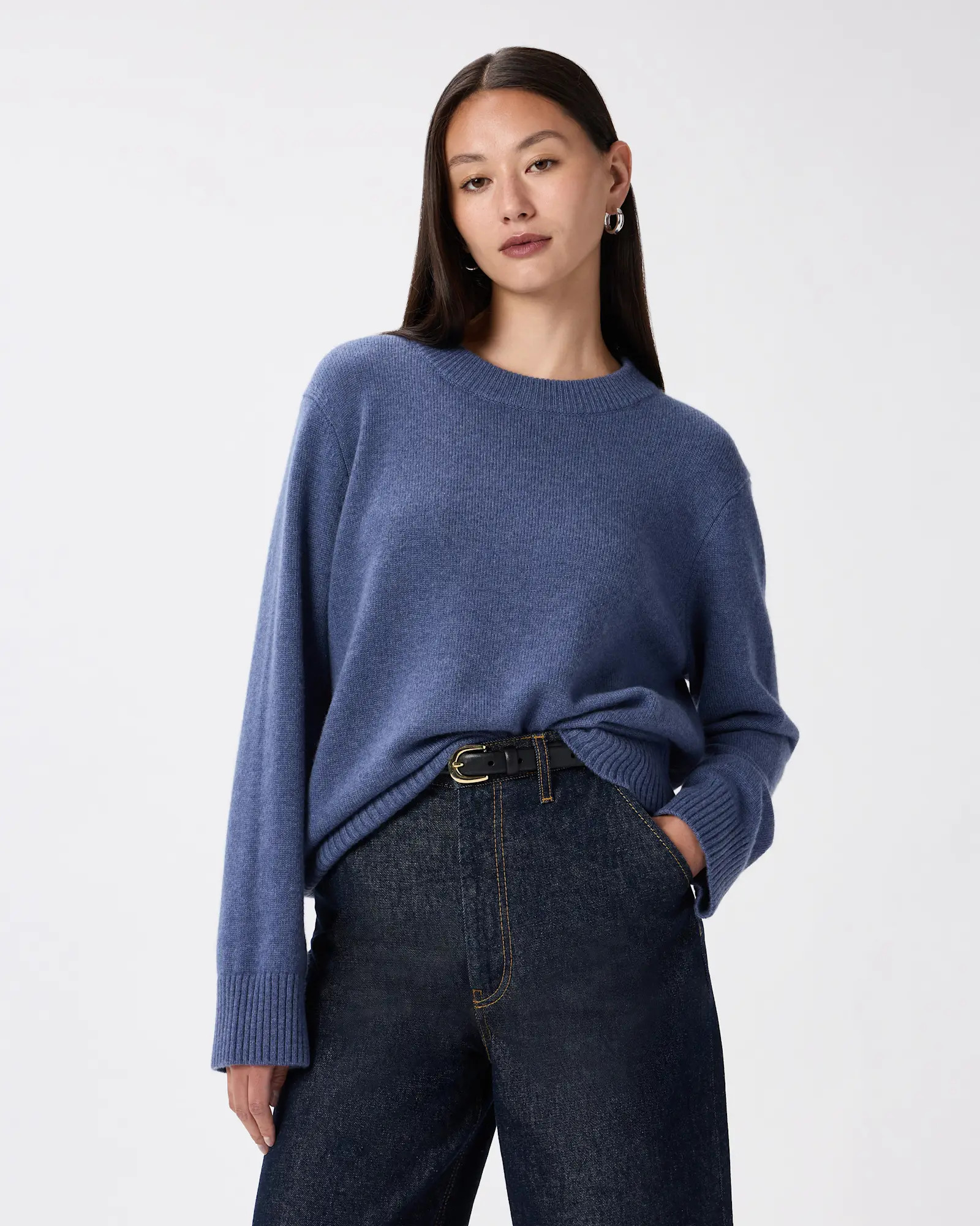 Mongolian Cashmere Oversized Crewneck Sweater in Heather Storm Blue | Quince