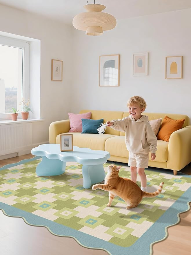 GENIMO Scalloped Rug 8x10, Modern Bedroom Irregular Area Rugs, Minimalist Geometric Carpet, Machi... | Amazon (US)